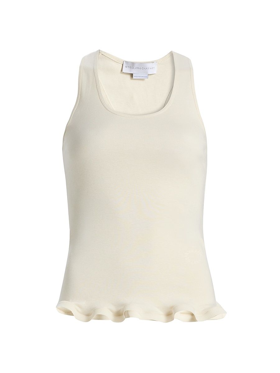 Women's Frilled Hem Rib-Knit Tank - Cream - Size Large