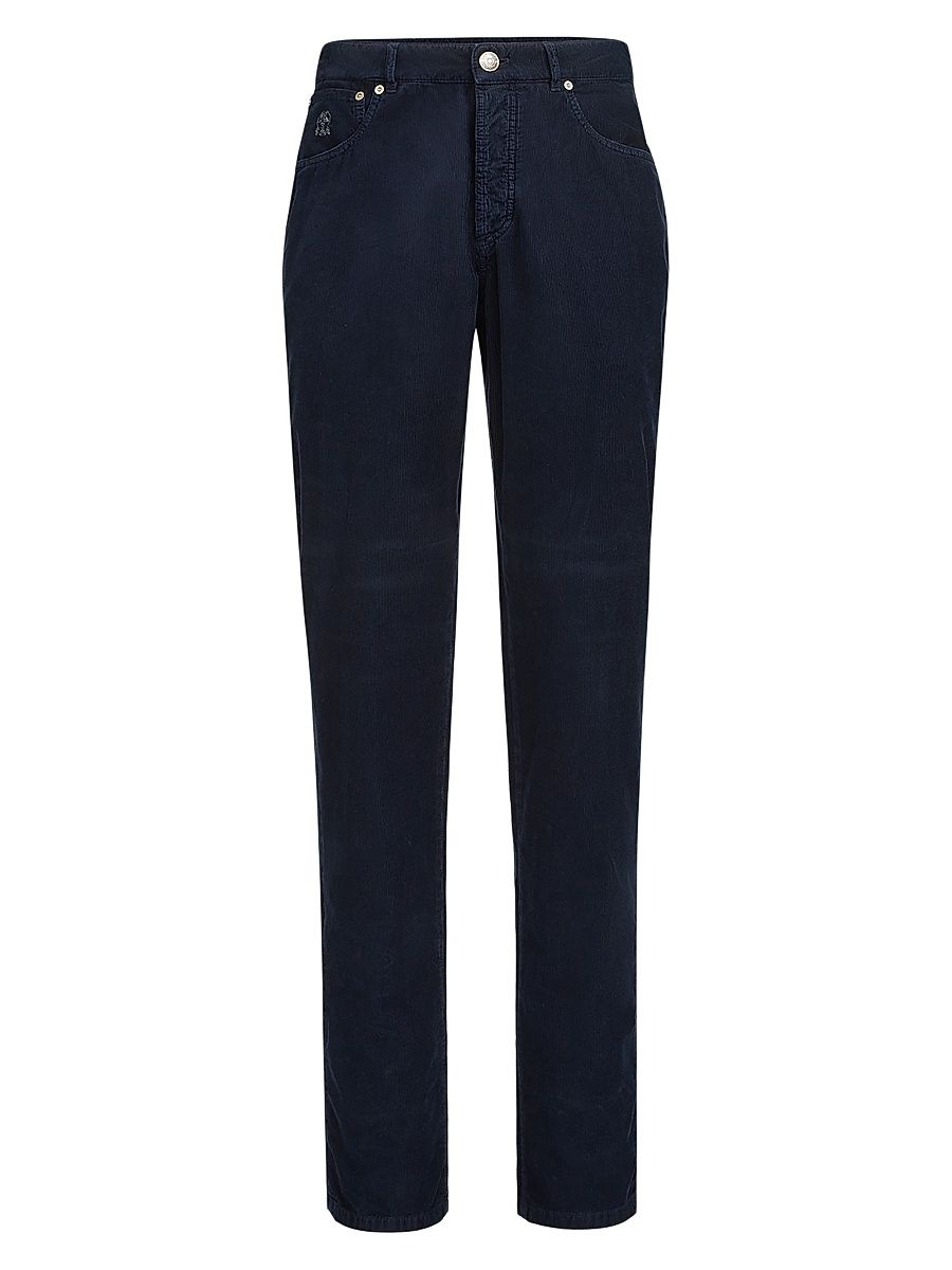 Men's Garment Dyed Five Pocket Italian Fit Trousers - Navy Blue - Size 48