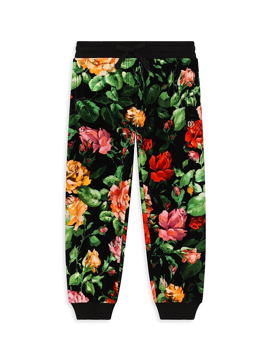 Little Girl's & Girl's Floral Velour Joggers - Black Floral - Size 10