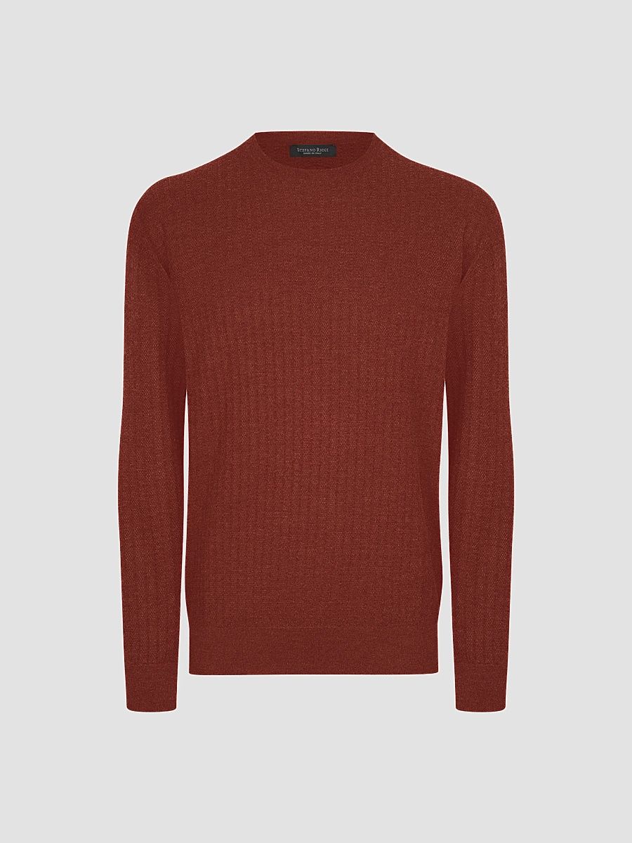 Men's Crewneck Stripped Sweater - Medium Red - Size 40