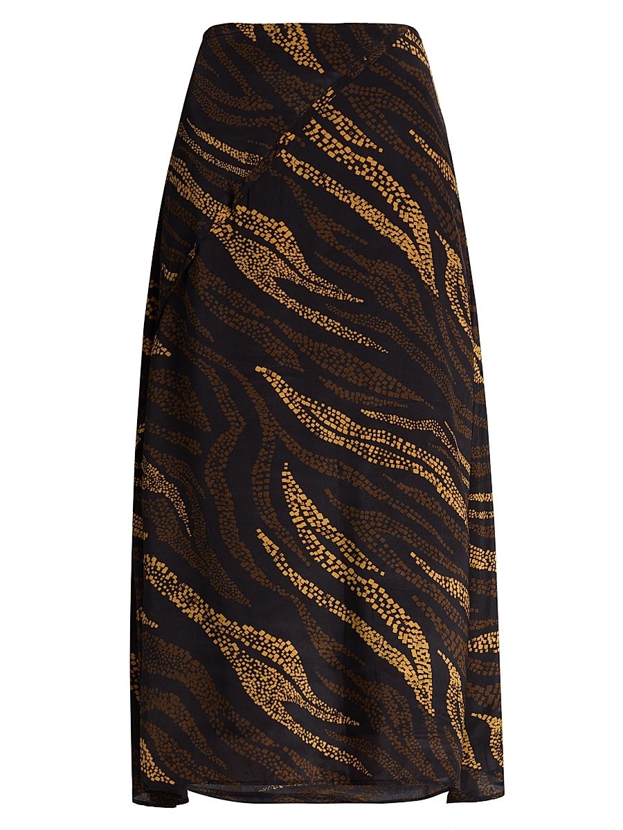 Women's Bowie Mara Printed Crepe A-Line Midi-Skirt - Brown - Size Large