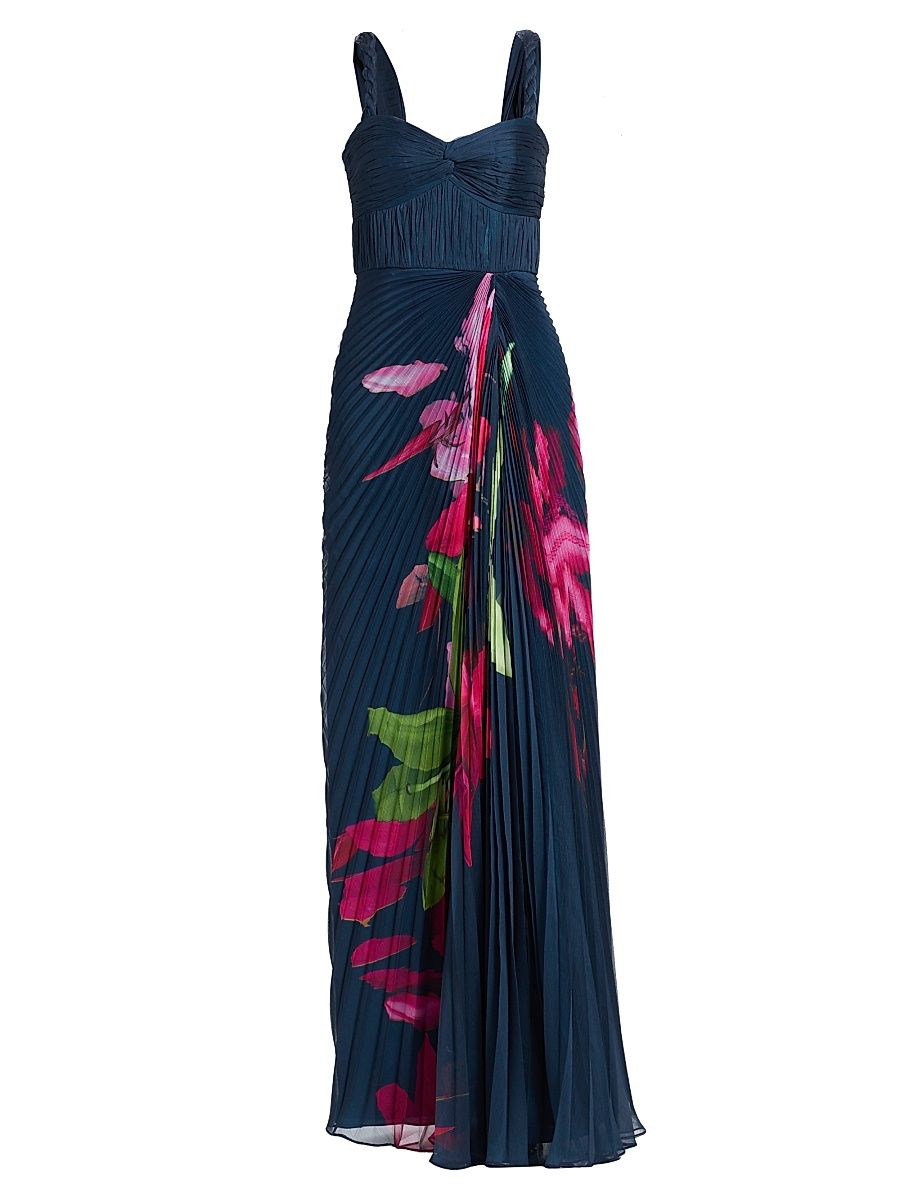 Women's Drea Floral Pleated Gown - River Lily Stream - Size 10