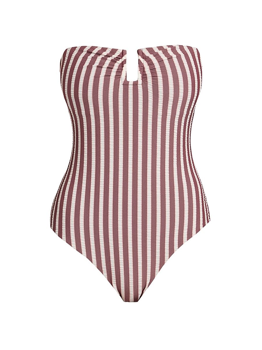 Women's Ottilie Striped One-Piece Swimsuit - Oxblood Stripe - Size XS
