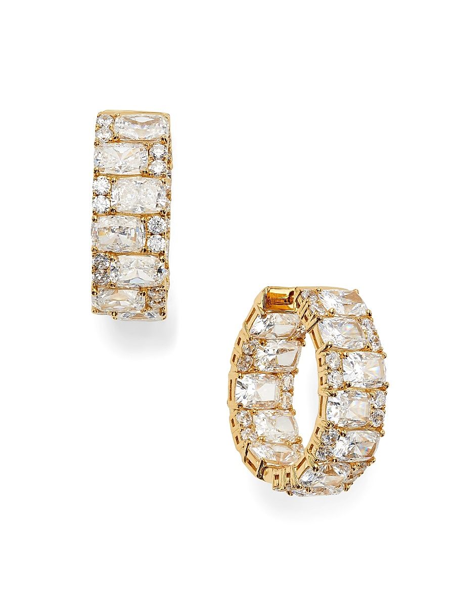 Women's 18K Goldplated & Cubic Zirconia Inside-Out Hoop Earrings - Gold