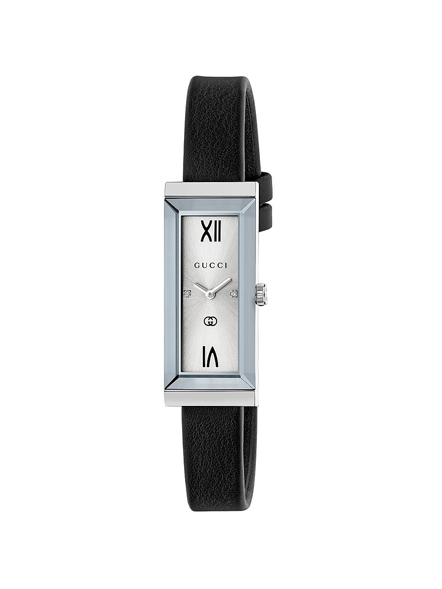 Women's G-Frame Stainless Steel & Leather Strap Watch/14MM x 34MM - Black