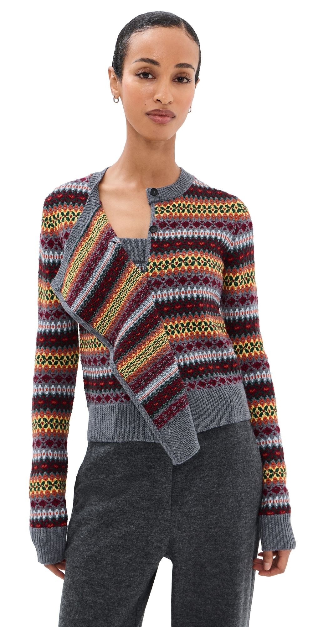 Monse Fair Isle Cascade Knit Cardigan Set Charcoal Multi S