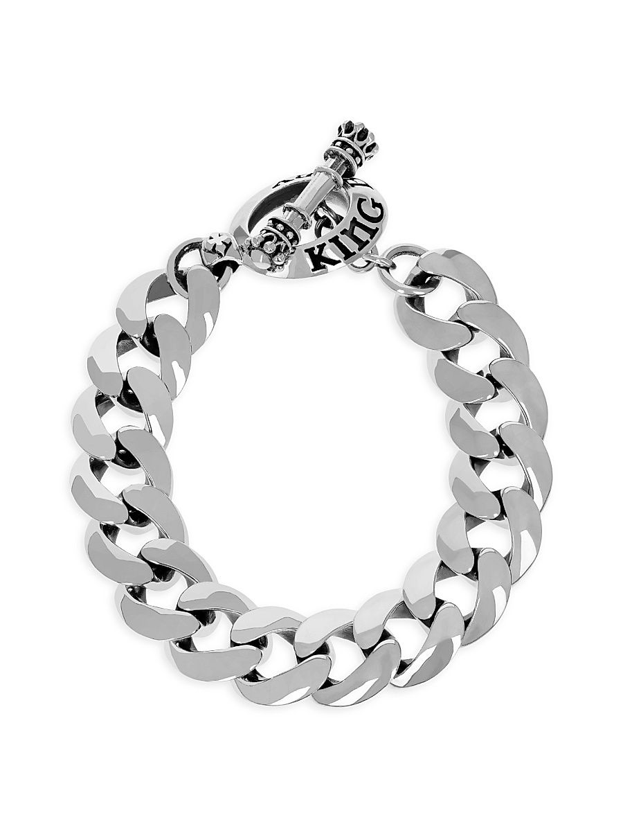 Men's Smooth Link Sterling Silver Bracelet - Silver - Size 7.5