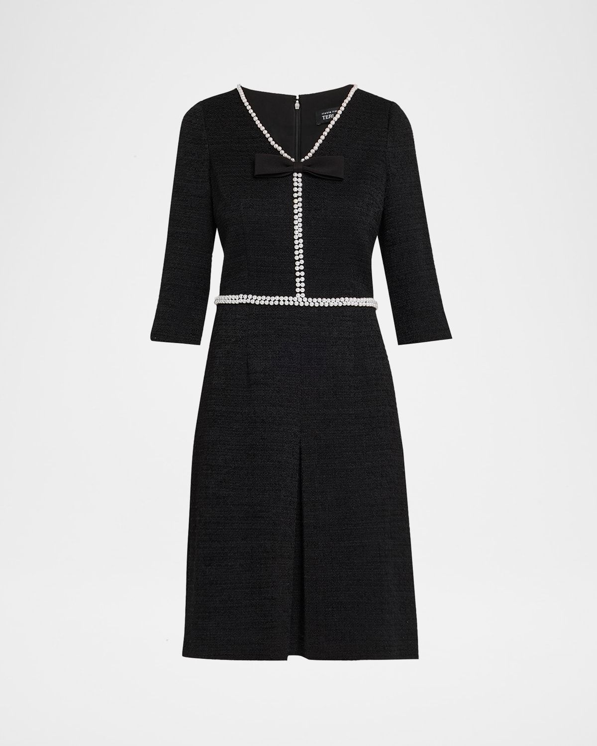 Bouclé V-Neck Beaded Bow Midi Dress