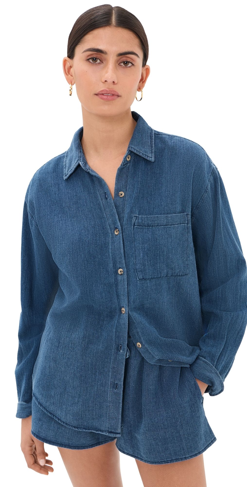 Z Supply Perfect Twill Button Down Shirt Twilight Blue M