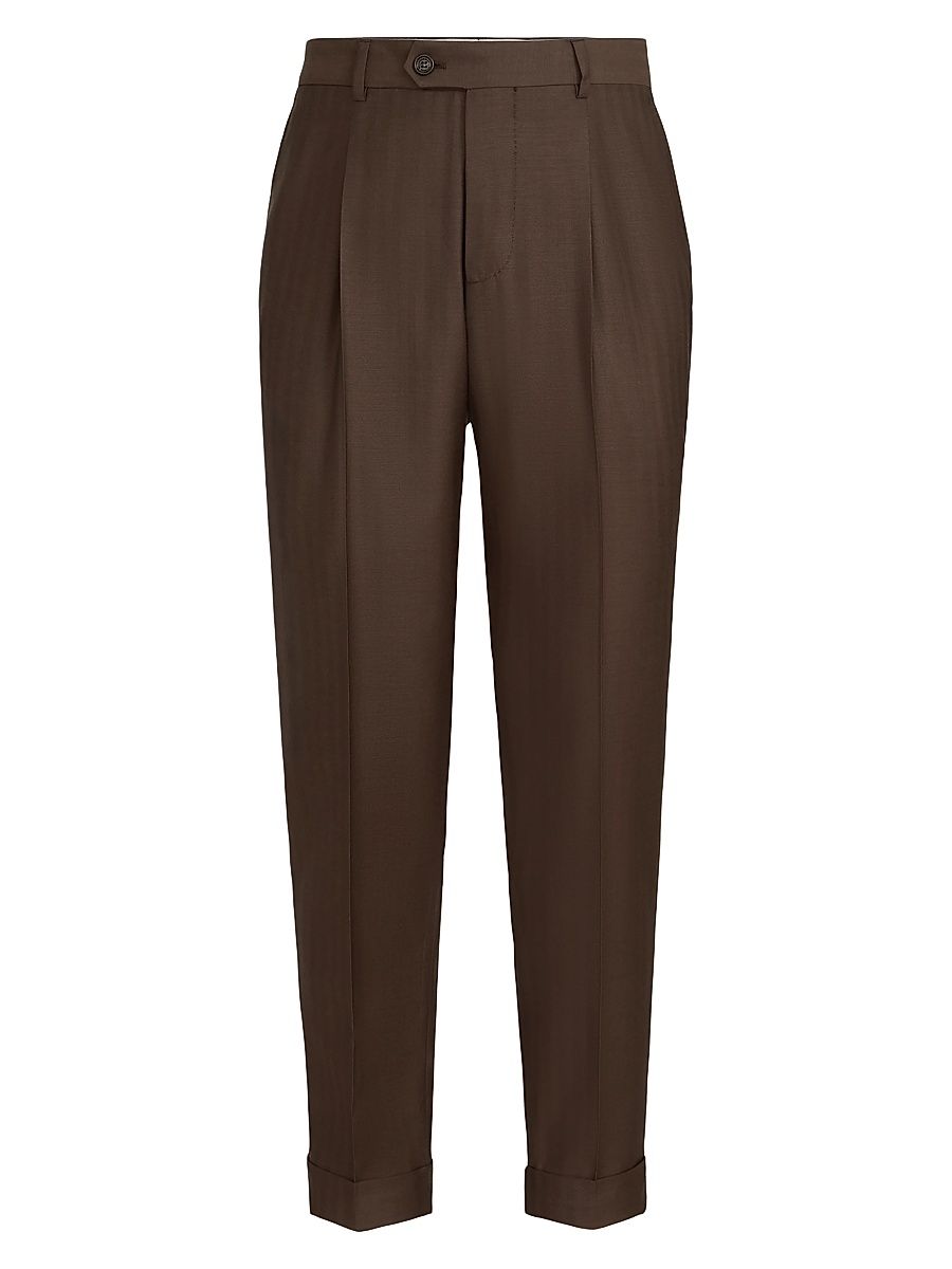 Men's Virgin Wool and Cashmere Trousers with Pleats - Brown - Size 40