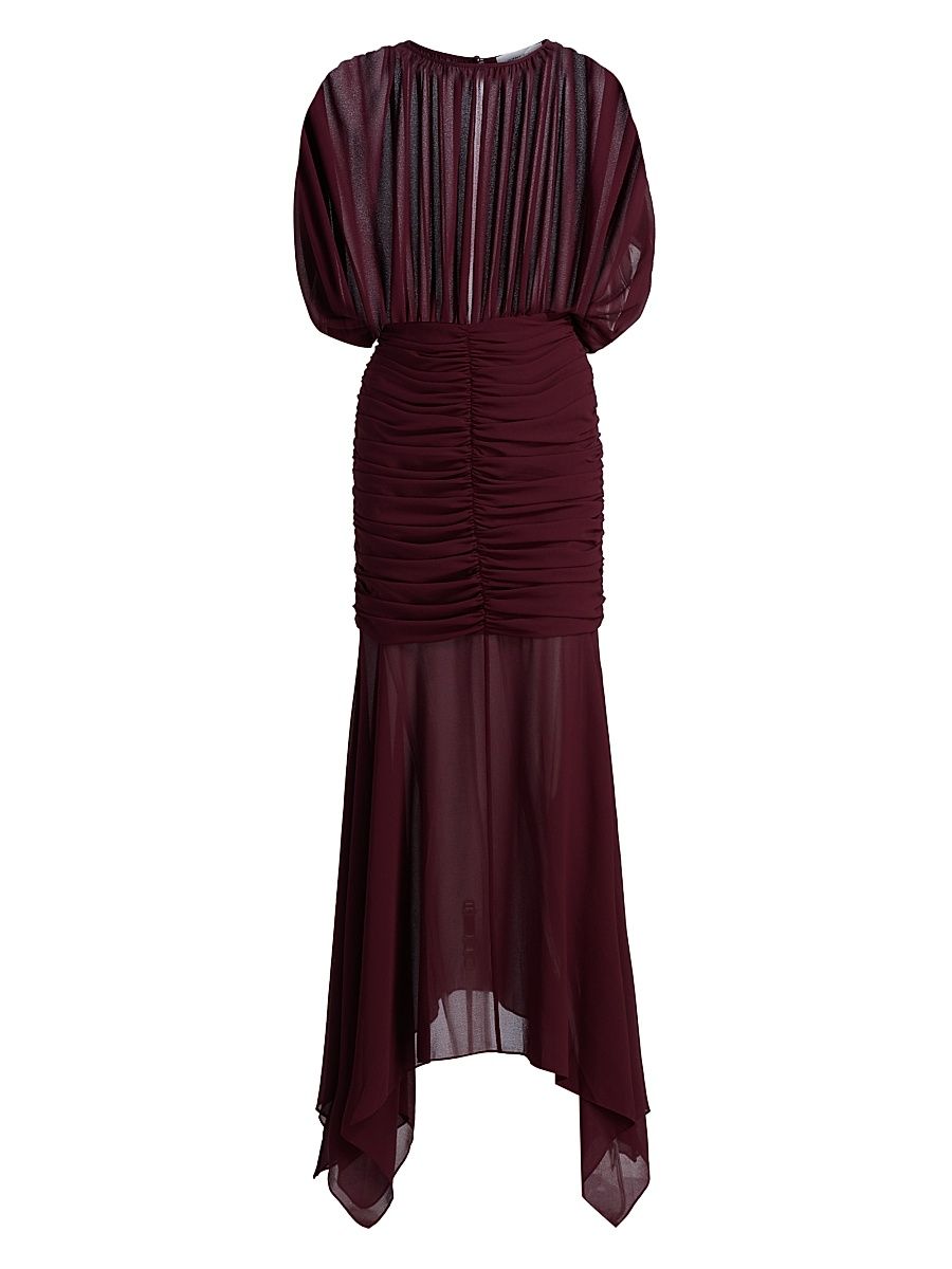 Women's Louisa Chiffon Gathered Gown - Burgundy - Size Medium
