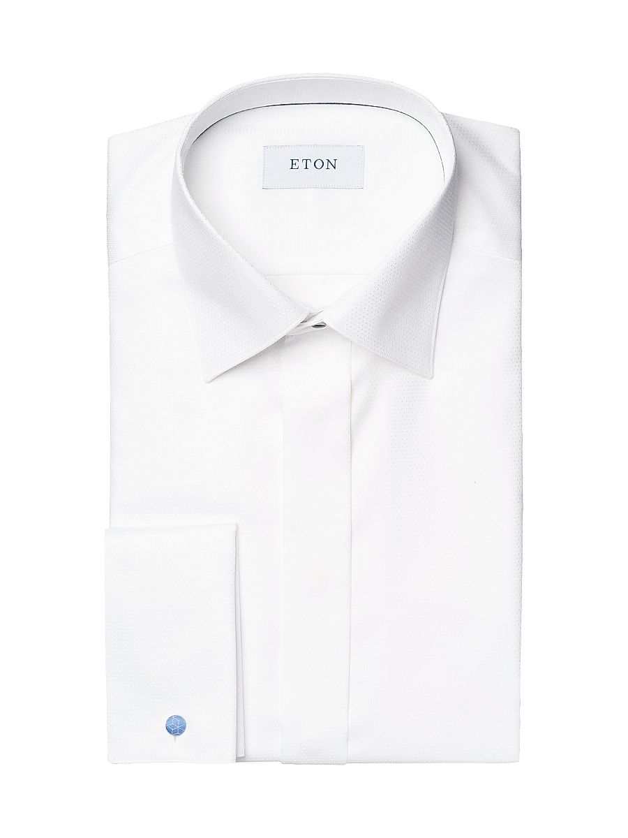 Men's Slim-Fit Diamond Weave Formal Dress Shirt - White - Size 17.5