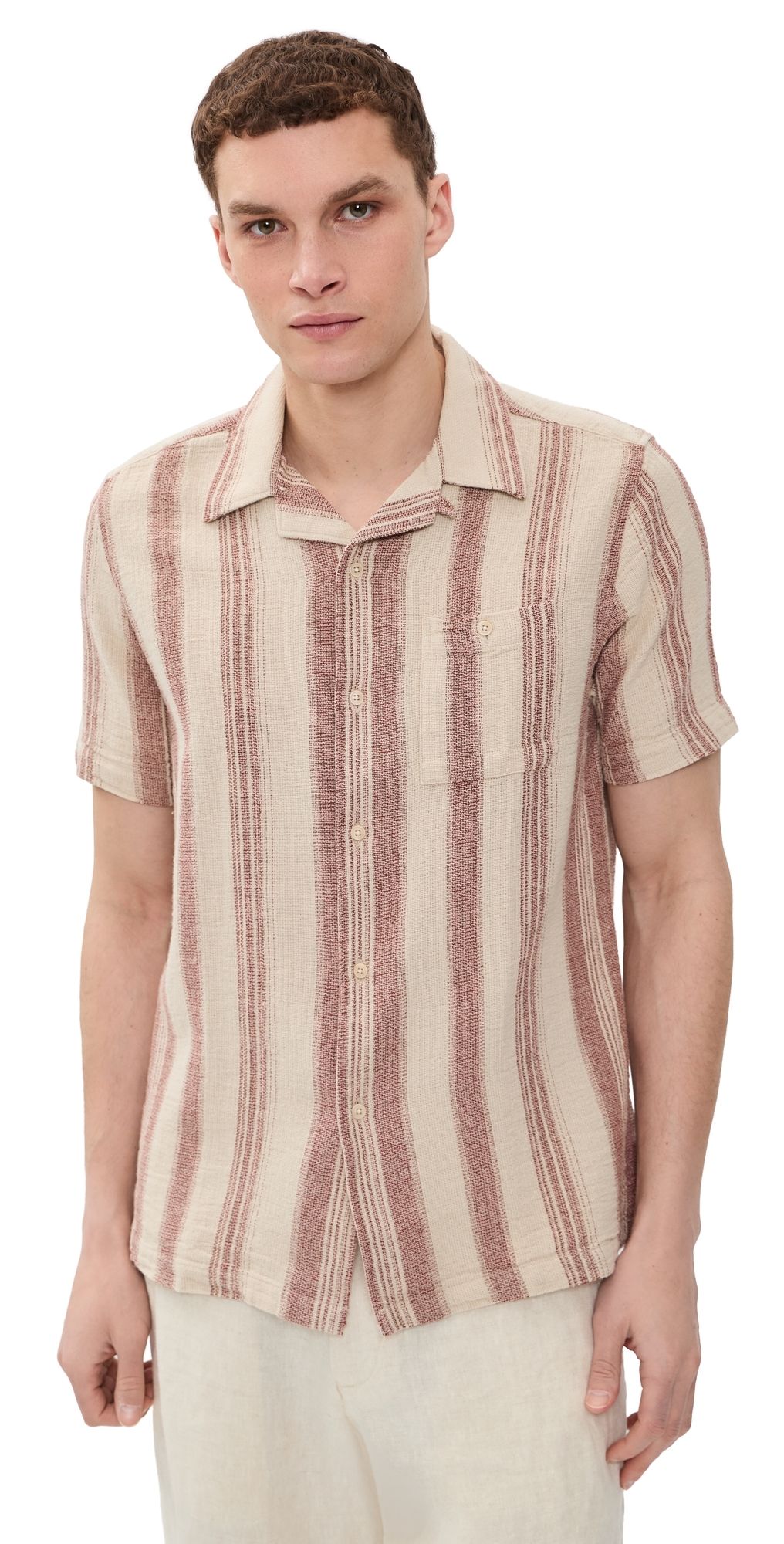 Far Afield Dobby Stripe Selleck Shirt Sand/Red L