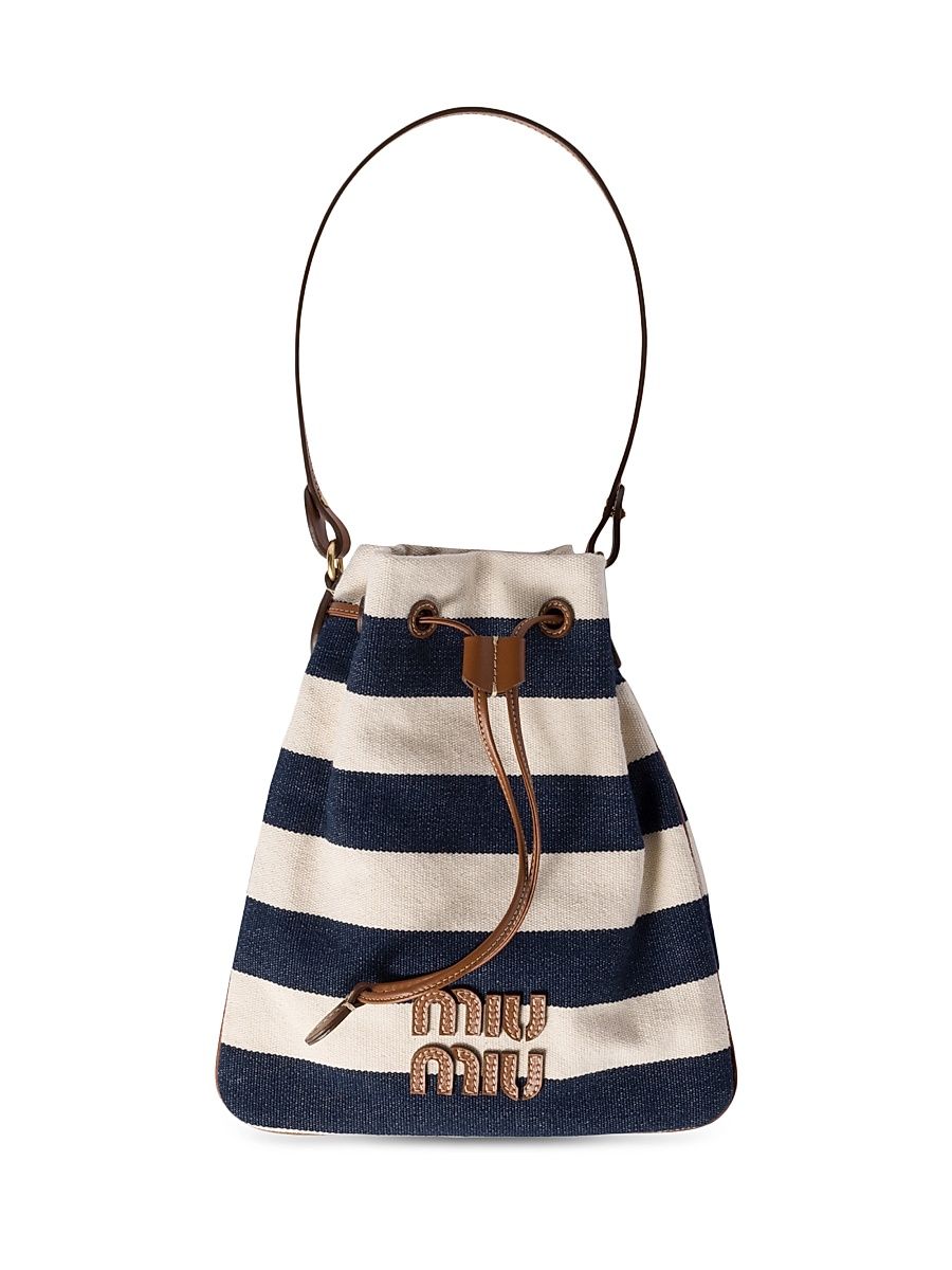 Women's Striped Fabric Drawstring Top Handle Bag - Blue