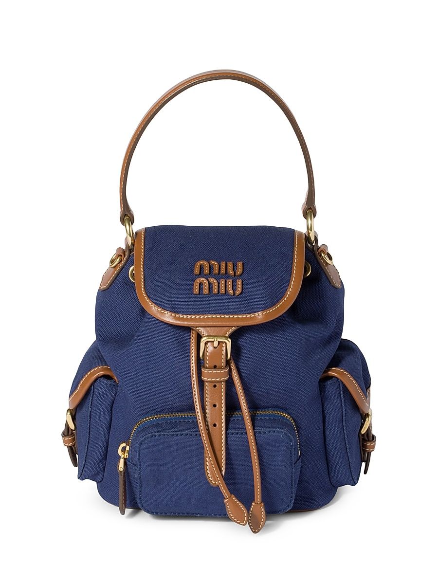 Women's Canvas and Leather Backpack - Blue