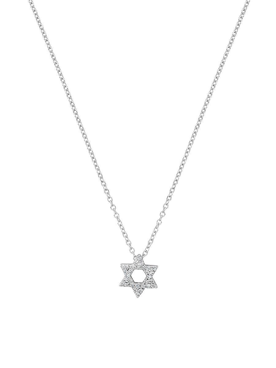 Women's 14K White Gold & Diamond Star-Of-David Pendant Necklace - White Gold