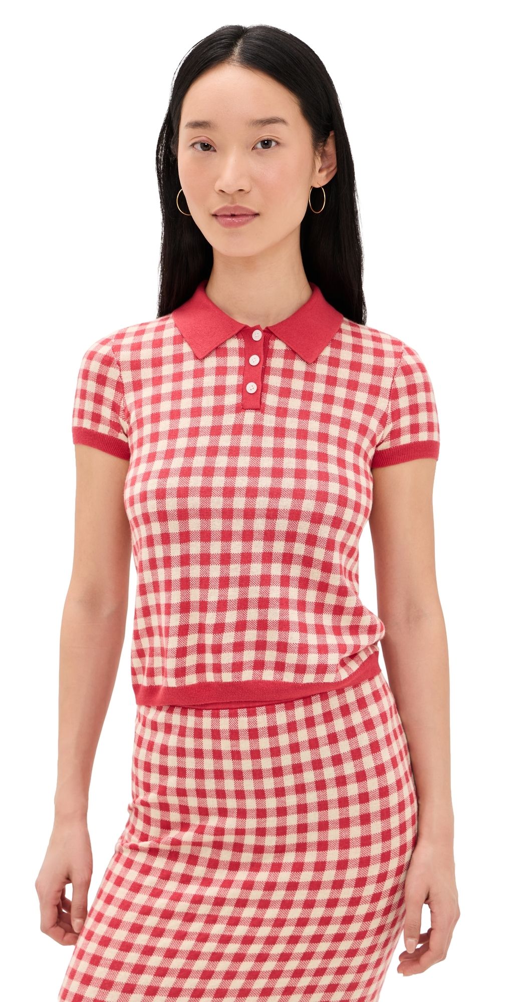 Guest in Residence Gingham Shrunken Polo Scarlet/Mist XL