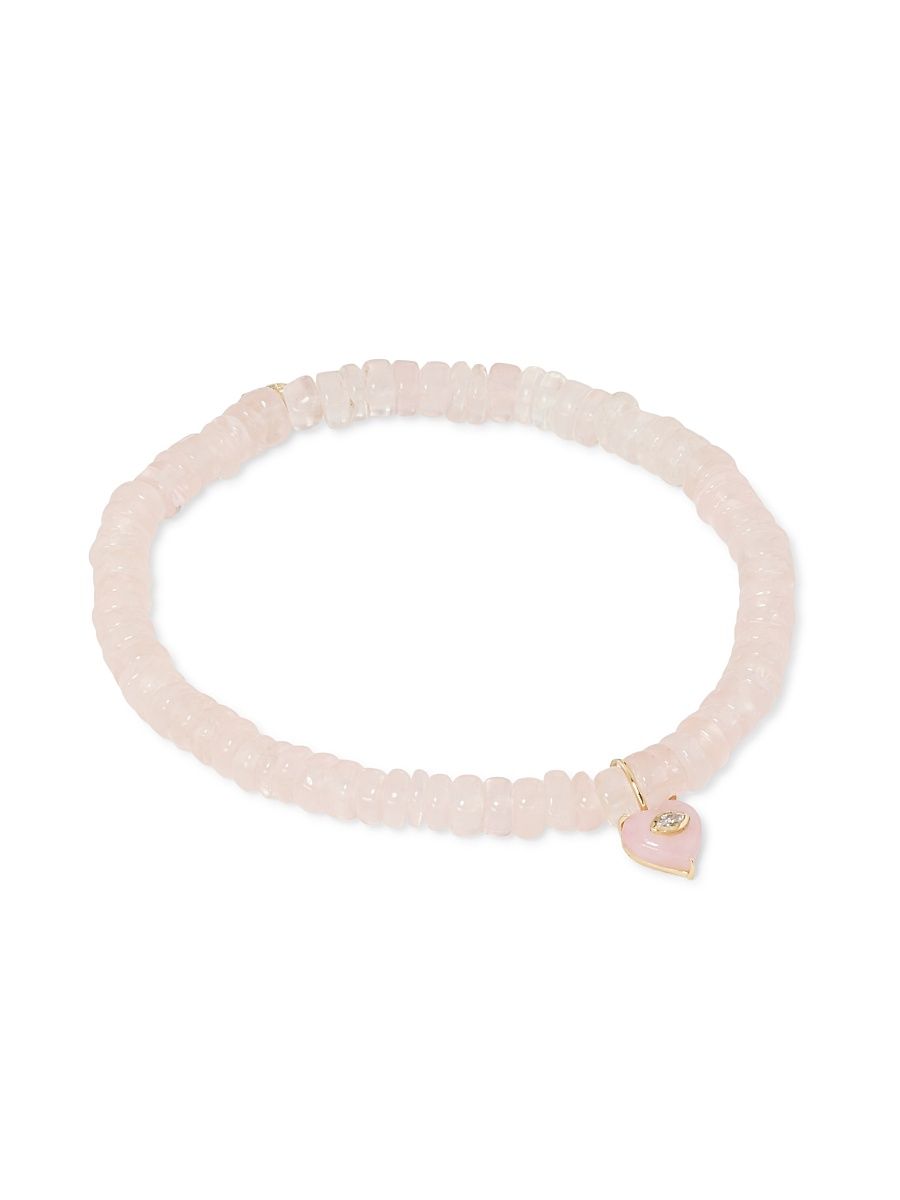 Women's Love Notes 14K Yellow Gold & Multi-Gemstone Beaded Stretch Bracelet - Rose Quartz