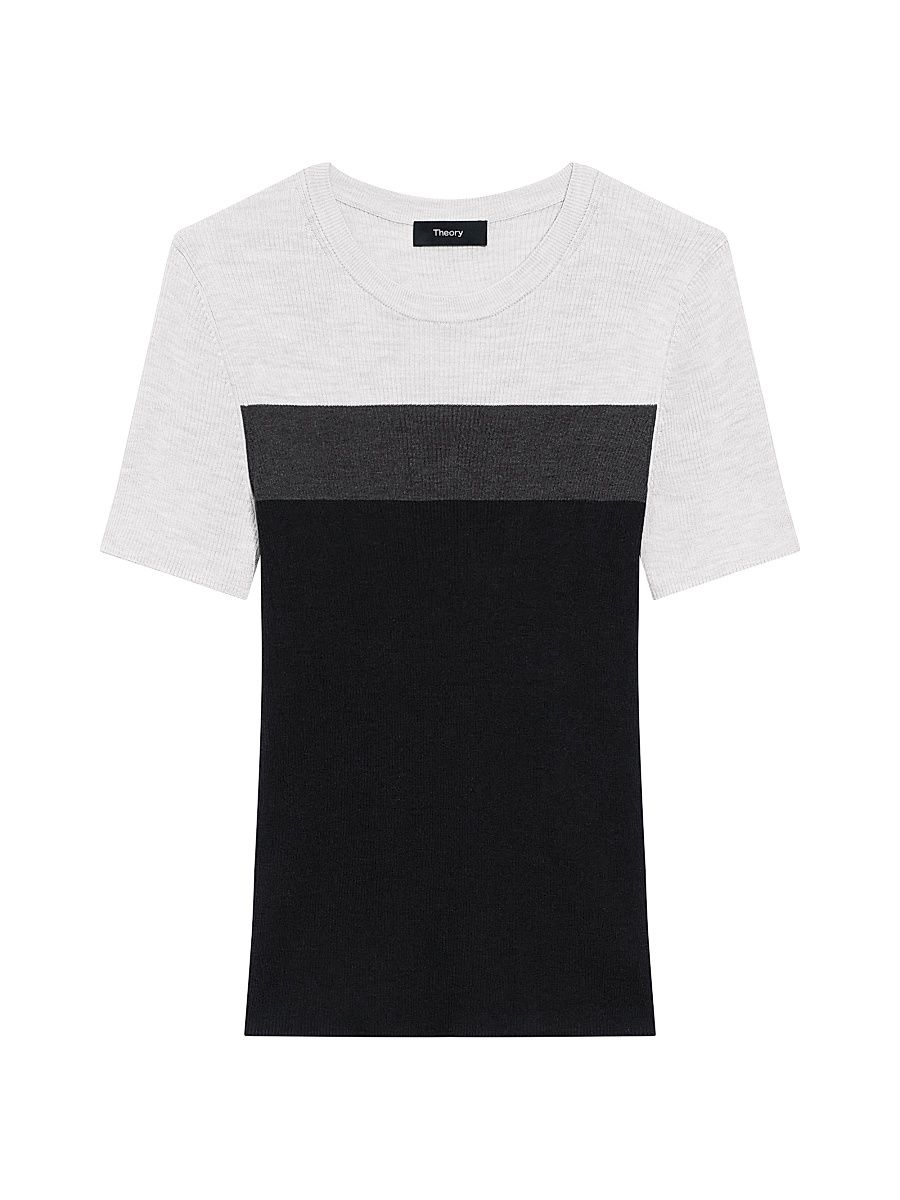 Women's Basic Silk T-Shirt - Black White - Size Small