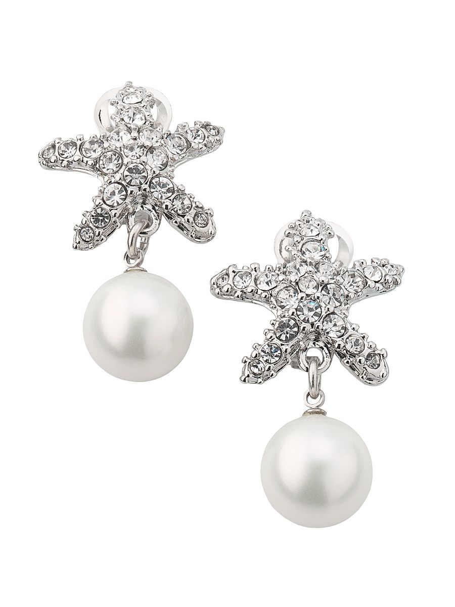 Women's Silvertone, Glass Crystal & Imitation Pearl Clip-On Drop Earrings - Pearl