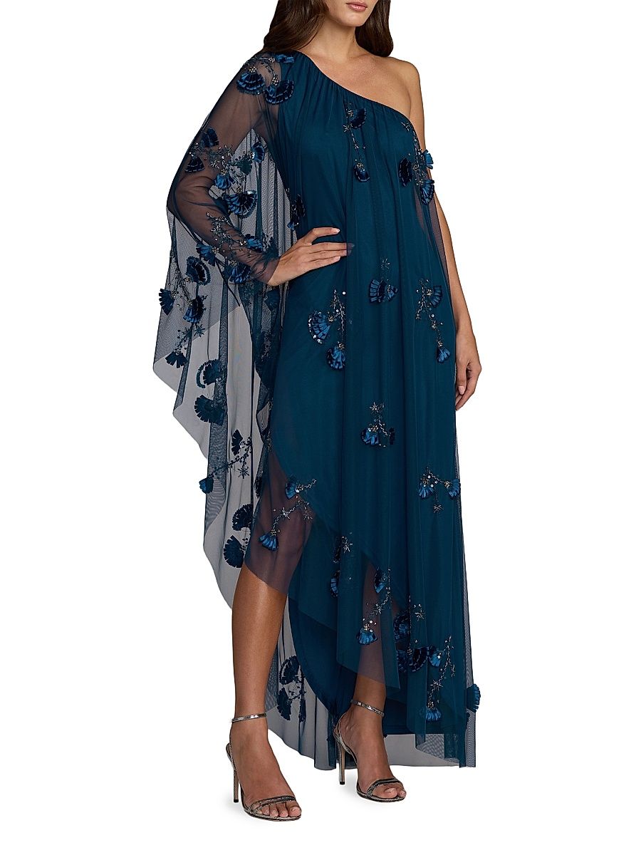 Women's Embellished Trapeze One-Shoulder Gown - Twilight - Size 16