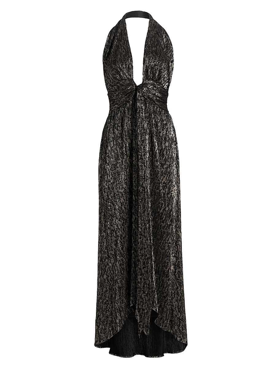 Women's Jill Crinkled Metallic High-Low Dress - Black Animal Lame - Size Large