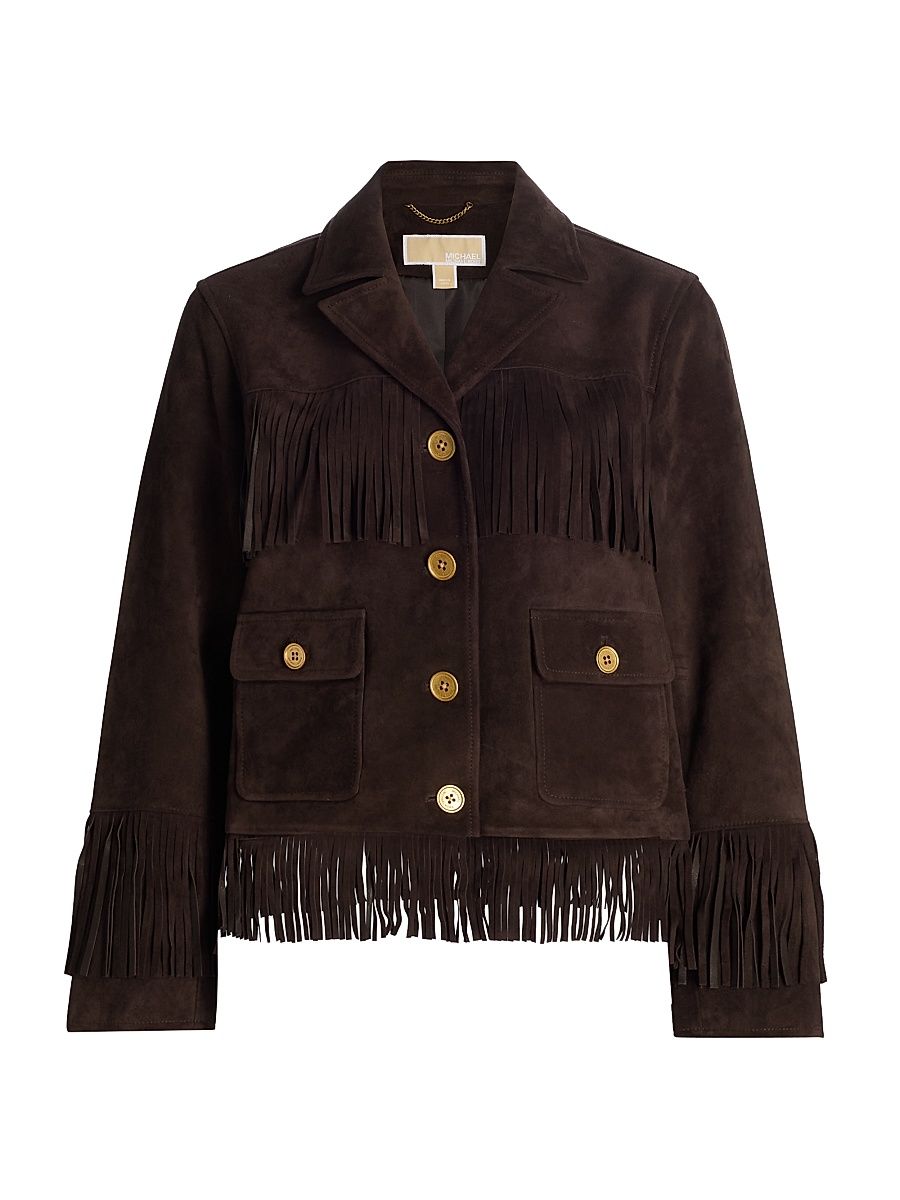 Women's Fringed Suede Jacket - Chocolate - Size Medium