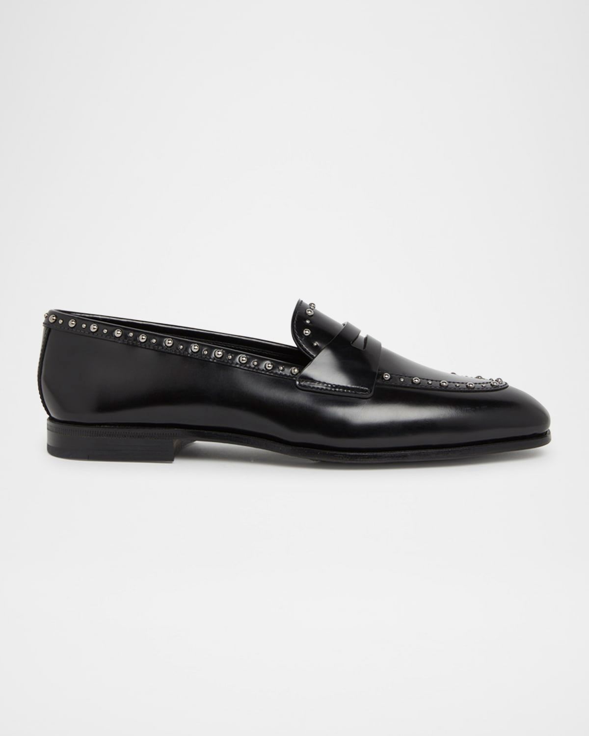 Onyx Met Studded Leather Penny Loafers