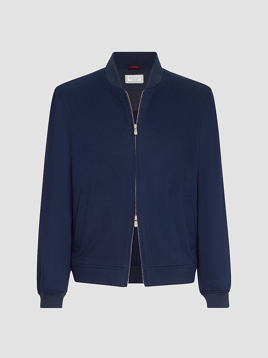 Men's Lightweight Cashmere Flannel Bomber Jacket - Blue - Size 48