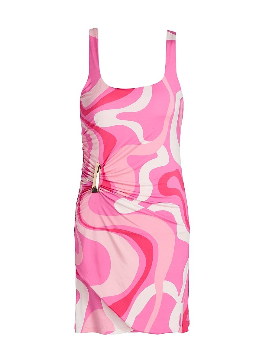 Women's Justine Geo-Print Jersey Minidress - Wavy Geo Pink - Size XL