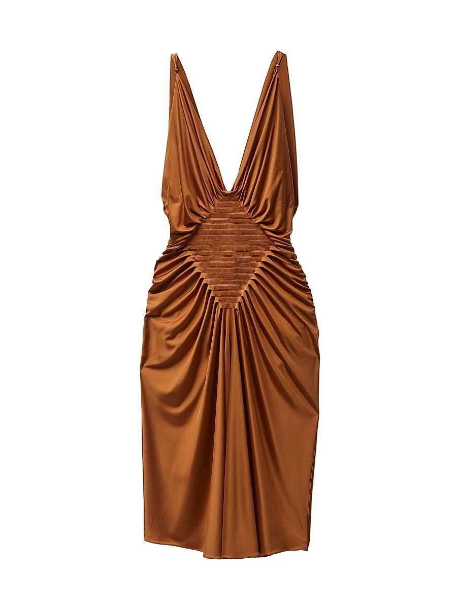 Women's Gathered Jersey Knee-Length Dress - Tobacco - Size 12