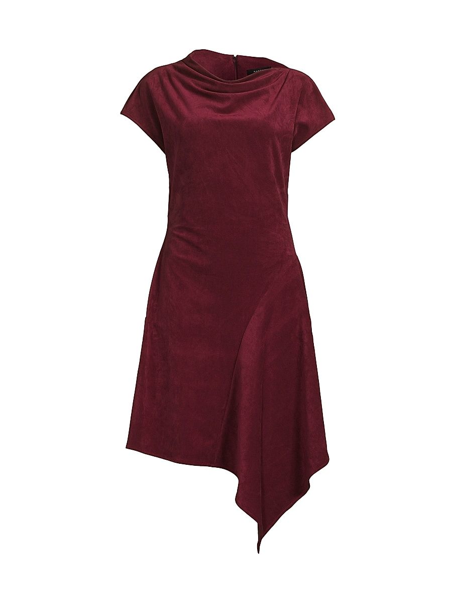 Women's Vegan Luxe Suede Asymmetric Drape Neck Dress - Ruby - Size 12