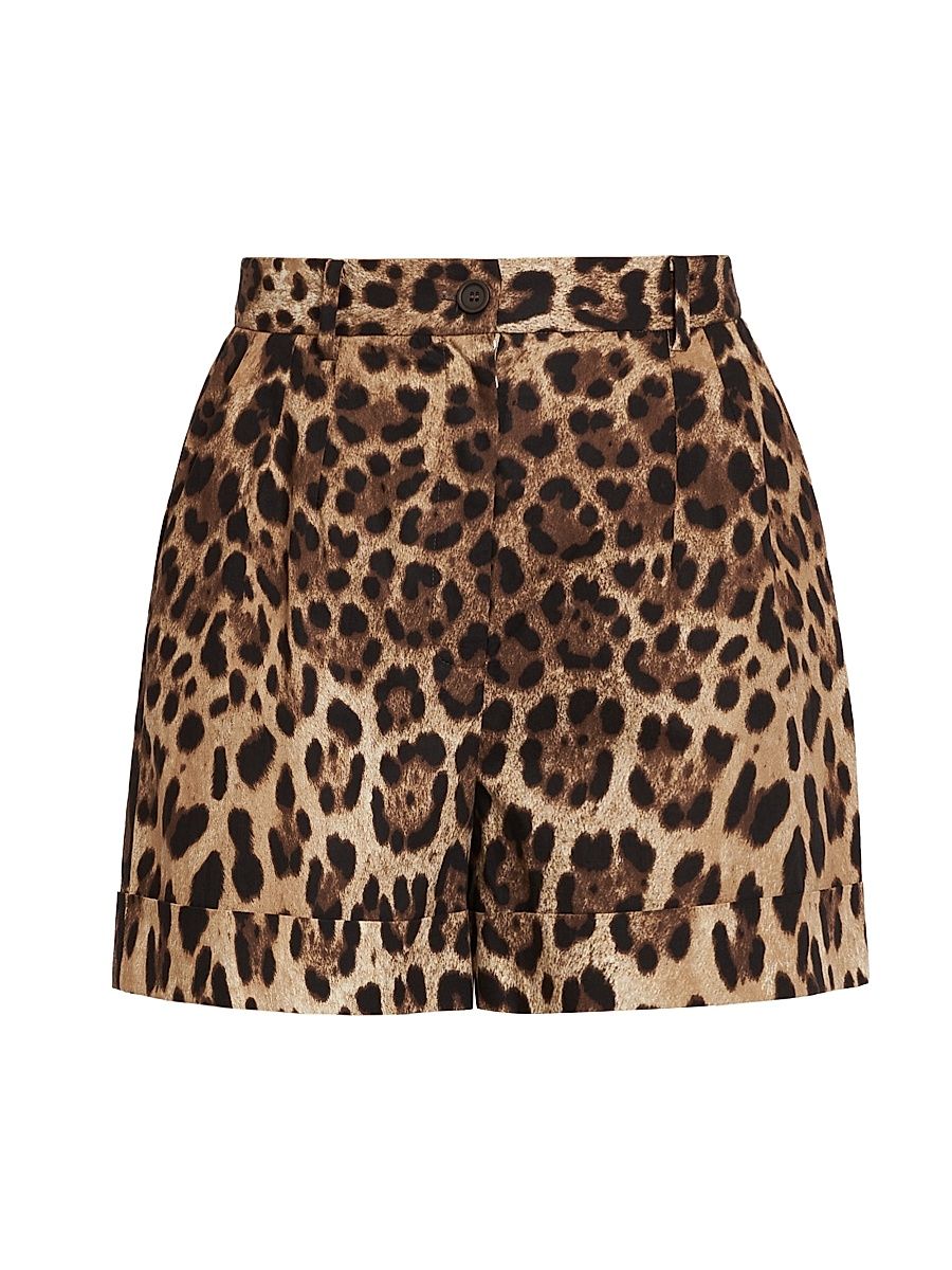 Women's Leopard-Print Cotton High-Rise Shorts - Leo New - Size 12