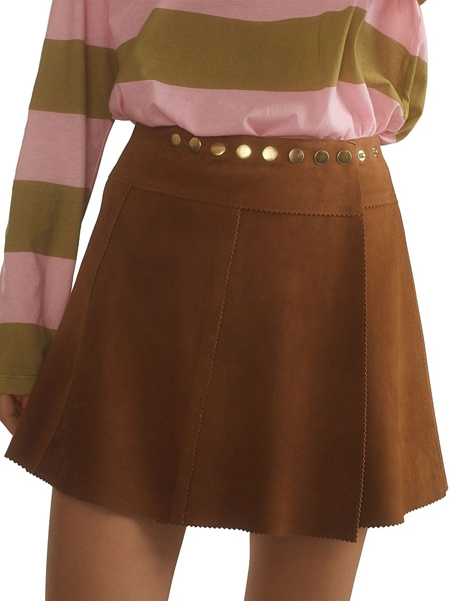 Women's Suede A-Line Wrap-Miniskirt - Brown - Size Large