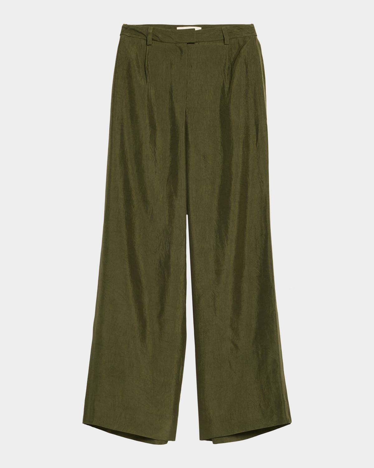 Crinkled Satin Straight-Leg Trousers
