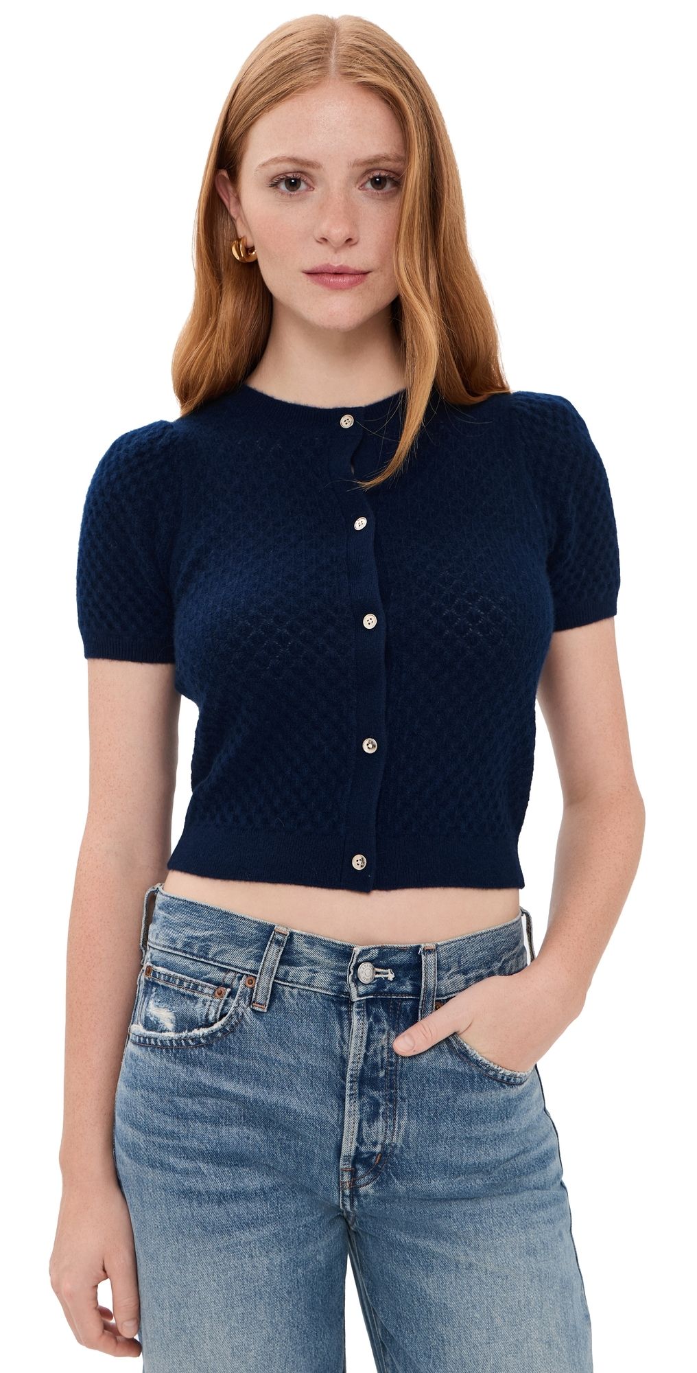 ALICE + OLIVIA Sabine Puff Seelve Crop Cardi Midnight Blue L