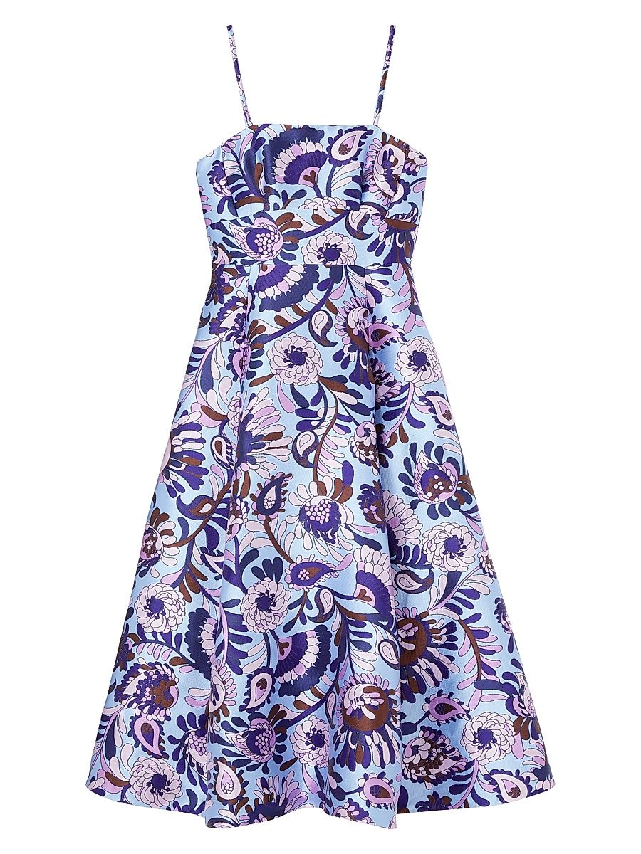 Women's Anita Brocade Floral Midi-Dress - Astral Blue Multi - Size 8