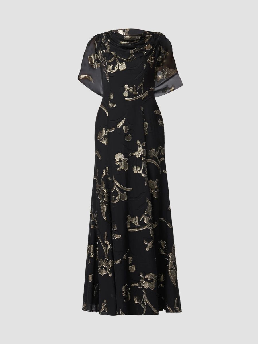 Shoshanna Women's Annalynn Metallic Chiffon A-Line Gown - Jet - Size 14