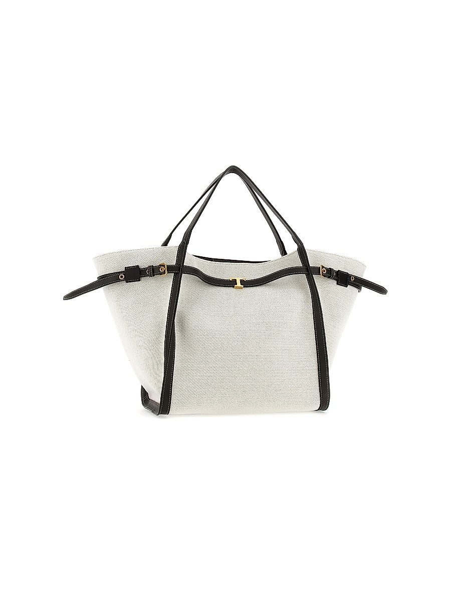 Women's Medium Linen-Canvas Shopping Bag - Bianco Calce