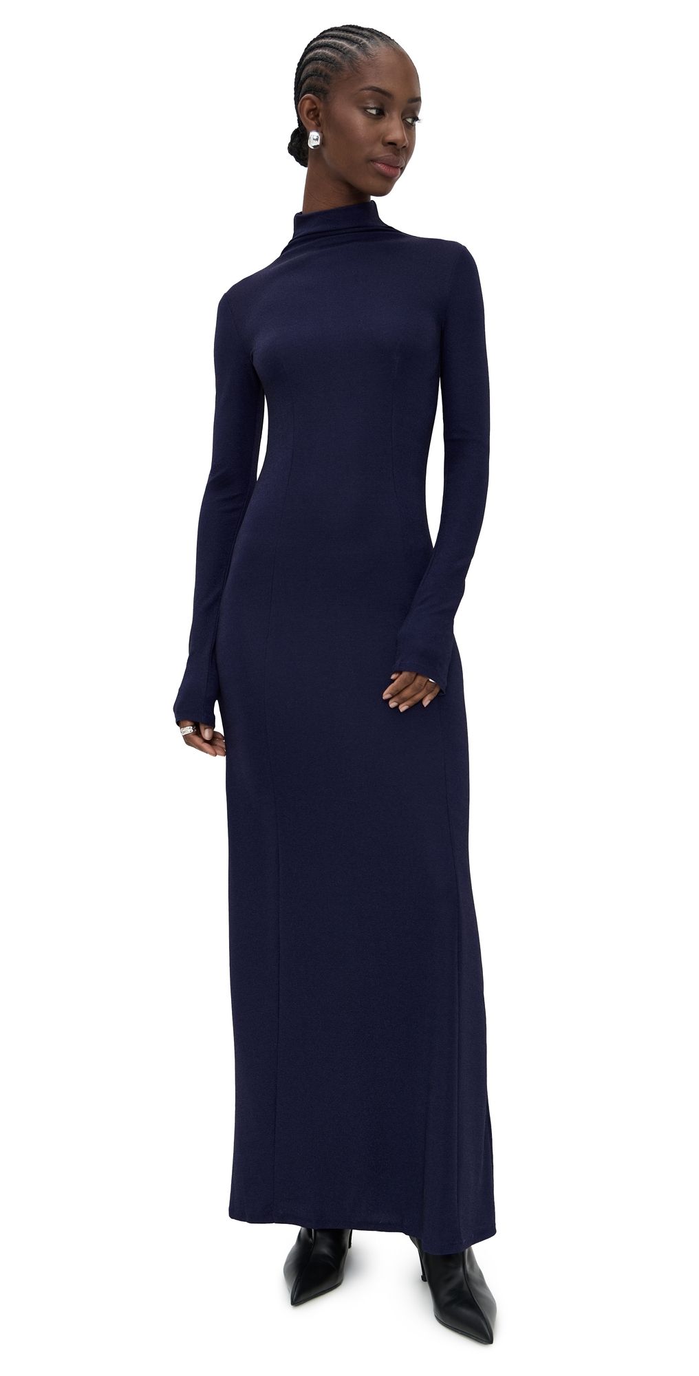 rag & bone Elsa Metallic Turtleneck Maxi Dress Dark Blue XS