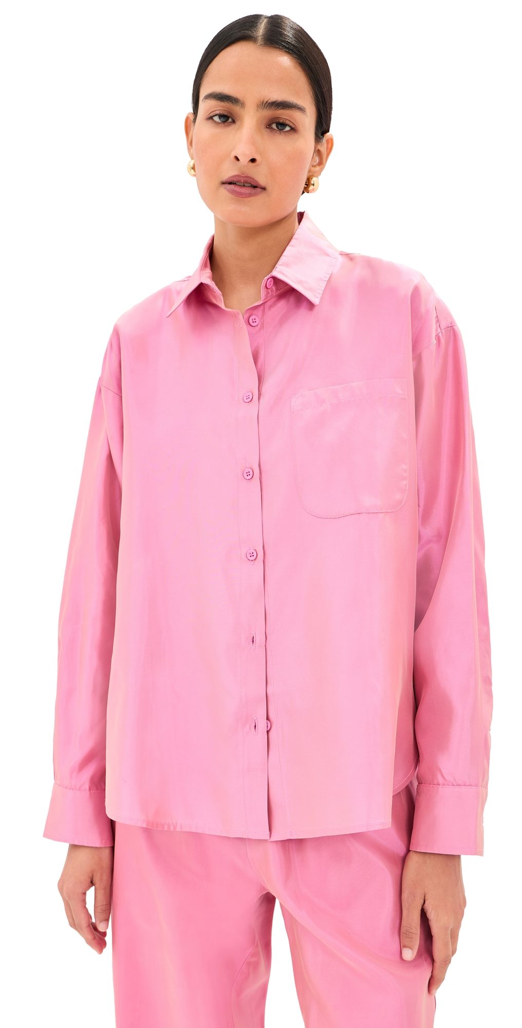 LE BOP Winnie Taffeta Button Down Pink Pearl XXL