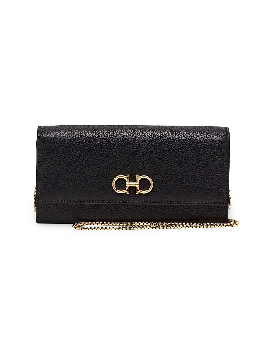 Women's Gancini Soft Wallet-on-Chain - Nero