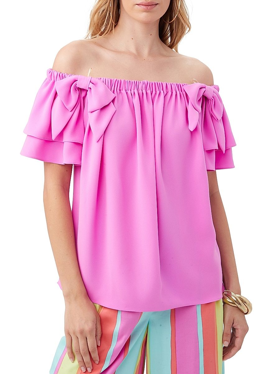Women's Silia Bow Off-the-Shoulder Top - Piazza Pink - Size Medium