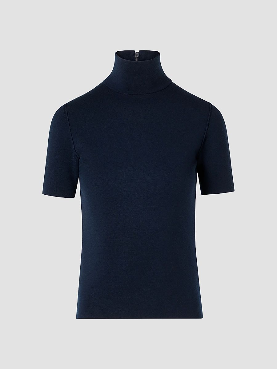 Women's Stretch Wool Mock Turtleneck Top - Navy - Size 16