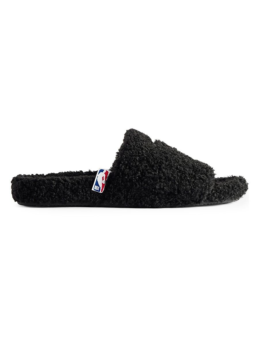 Men's Balenciaga x NBA Collaboration Furry Open Mules - Black White - Size 7