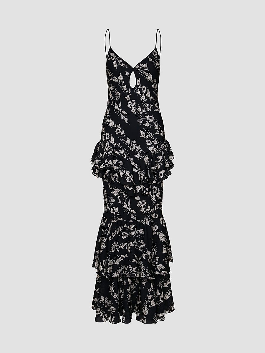 Women's Reinterpretation Silk Maxi Dress - Black Ecru - Size 4