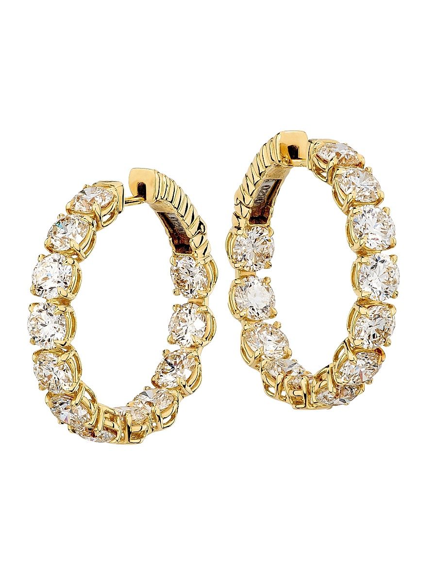 Saks Fifth Avenue High Jewelry Women's 18K Yellow Gold & 7.37 TCW Diamond Hoop Earrings - Yellow