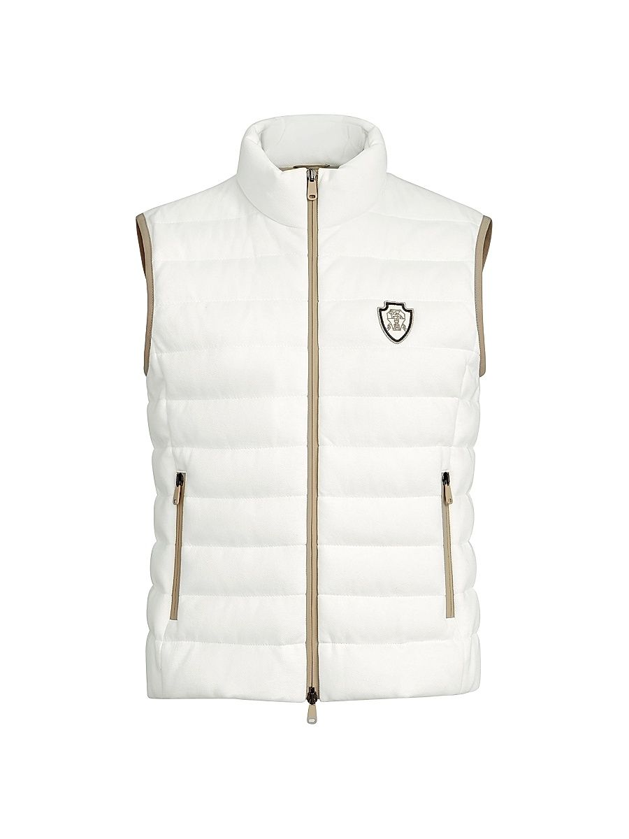 Women's Techno Cotton Piqué Down Vest with Logo - White - Size 12