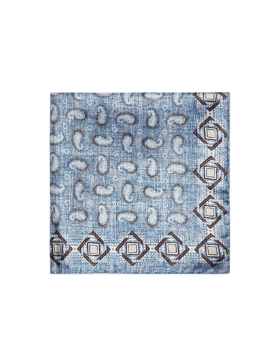 Men's Paisley Silk Twill Pocket Square - Sky