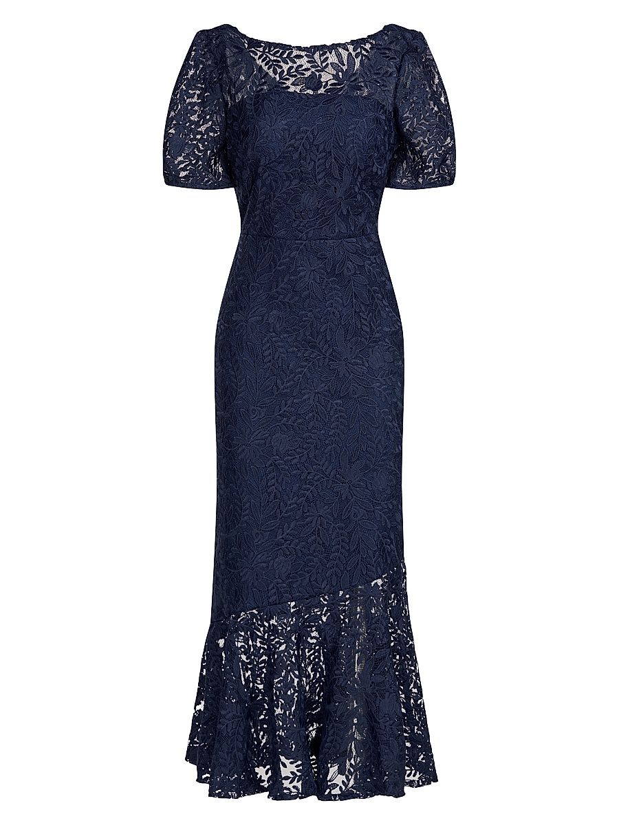 Women's Portia Floral Lace Midi-Dress - Midnight - Size 12